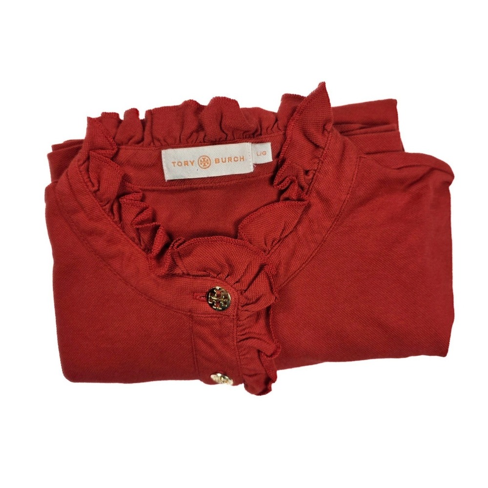 Tory Burch Jasper Lidia Ruffled Collar Button Front Polo Blouse Women's Size L - Picture 3 of 5